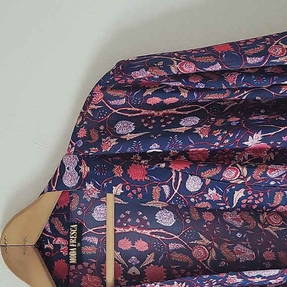 Moda Fresca Navy Blue Abstract Floral Duster Size 1X - Picture 2 of 7